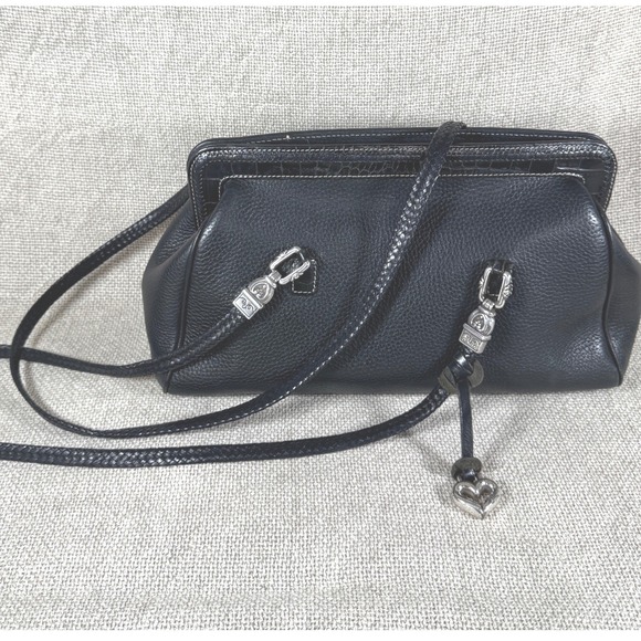 Vintage Brighton Black Leather Shoulder Bag Y2K Heart Charm - Picture 2 of 16